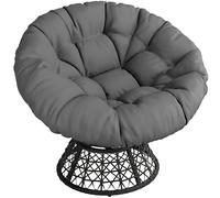 Yaheetech Rattan Papasan Moon Chair with Pads Soft Cushion, 360° Swivel Oversized Round Comfy Reading Armchairs Lounger for Living Room/Indoor/Outdoor, Grey