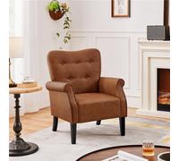 Yaheetech Retro Brown Faux Leather Accent Chair Armchair With Tufted High Back, Roll Arms, Solid Wood Legs