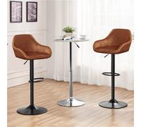Yaheetech Retro Brown Set Of 2 Vintage Height Adjustable Swivel Bar Stools With Armrests And Backrest