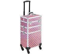 Yaheetech Rolling Makeup Train Case 3 in 1 Makeup Trolley Professional Cosmetic Case with Large Storage & 360° Wheels Hairdressing Beauty Case, Pink