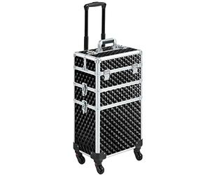 Yaheetech Rolling Makeup Train Case 3 in 1 Makeup Trolley Professional Cosmetic Case with Large Storage & 360° Wheels Hairdressing Beauty Case, Black