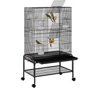 Yaheetech Rolling Metal Parrot Cage With 3 Perches - Black