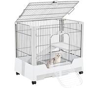 Yaheetech Rolling Small Animal Cage 2-Level Open Top Rabbit Cage with Platform/Ramp/Litter Tray for Bunny, Guinea Pig, Ferret, Chinchilla, 75 x 50 x 67 cm