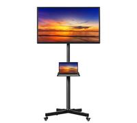 Yaheetech Rolling TV Stands for 23-60 inch Screen Adjustable Floor TV Cart with Lockable Wheels, Portable Mobile TV Stand with Storage Shelf, Outdoor TV Cart, MAX VESA 400X400mm, Black