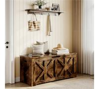 Yaheetech Rustic Brown 132 L Wooden Storage Bench With Safety Hinged Lid