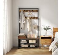 Yaheetech Rustic Brown 3-In-1 Industrial Hall Tree With Bench And Coat Hooks