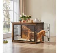 Yaheetech Rustic Brown Industrial Dog Crate Furniture With Anti Skid Plush Mat