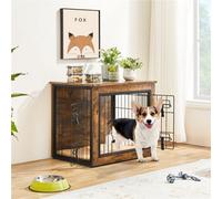 Yaheetech Rustic Brown Industrial Dog Crate With Anti Skid Plush Mat