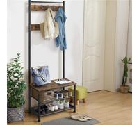 Yaheetech Rustic Brown Metal Hall Tree With 2 Shoe Shelves