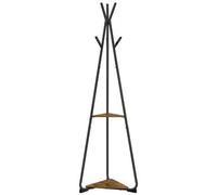 Yaheetech Rustic Brown Modern Freestanding Coat Rack With 2 Shelves And 6 Hooks