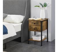 Yaheetech Rustic Brown Side Table Vintage Bedside Table With 2 Drawers & Open Shelf