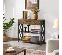 Yaheetech Rustic Brown Vintage Console Table With 1 Drawer And 2 Shelves