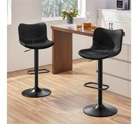 Yaheetech Set Of 2 Armless Height Adjustable Pu Leather Bar Stools With Backrest And Footrest - Black