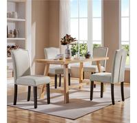 Yaheetech Set Of 2 Beige Modern Fabric Upholstered Dining Chairs With Nailhead Trim