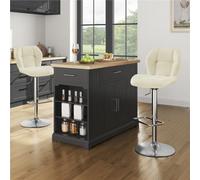 Yaheetech Set Of 2 Beige Modern Faux Leather Adjustable Swivel Bar Stools With Tufted Back And Footrest