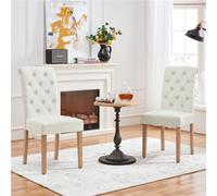 Yaheetech Set Of 2 Beige Upholstered Dining Chairs Classic Fabric Chairs With High Back