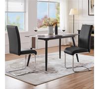 Yaheetech Set Of 2 Black Faux Leather Dining Chairs With Metal Legs For Kitchen Dining Room