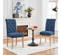 Yaheetech Set Of 2 Blue Upholstered Dining Chairs Classic Fabric Chairs With High Back