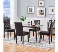 Yaheetech Set Of 2 Brown Faux Leather Dining Chairs With Button Tufted Backrest And Solid Wood Legs