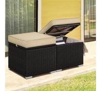 Yaheetech Set Of 2 Brown/khaki Outdoor Wicker Ottomans With Cushion And Hidden Storage