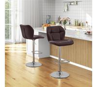 Yaheetech Set Of 2 Brown Modern Faux Leather Adjustable Swivel Bar Stools With Tufted Back And Footrest