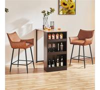 Yaheetech Set Of 2 Brown Pu Leather Counter Stools With Cushioned Back And Armrest