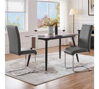 Faux Leather Dining Chairs with Metal Legs - Dark Grey / 2