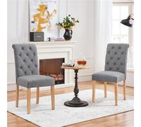 Yaheetech Set Of 2 Dark Grey Upholstered Dining Chairs Classic Fabric Chairs With High Back