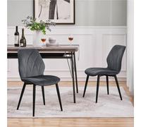 Yaheetech Set Of 2 Dark Grey Velvet Dining Chairs With Petal Accented Backrest
