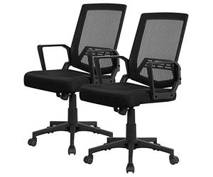 Yaheetech Set of 2 Ergonomic Desk Chair Adjustable Office Chair Mid-Back Study Task Chair with Back Support for Home Work or Study