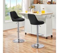 Yaheetech Set Of 2 Faux Leather Swivel Bar Stools With Backrest And Footrest Black