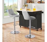 Yaheetech Set Of 2 Faux Leather Swivel Bar Stools With Backrest And Footrest Light Grey