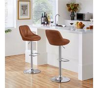 Yaheetech Set Of 2 Faux Leather Swivel Bar Stools With Backrest And Footrest Retro Brown