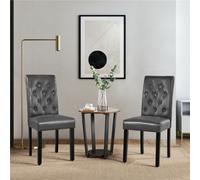 Yaheetech Set Of 2 Grey Faux Leather Dining Chairs With Button Tufted Backrest And Solid Wood Legs