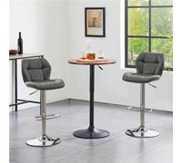 Yaheetech Set Of 2 Grey Modern Faux Leather Adjustable Swivel Bar Stools With Tufted Back And Footrest