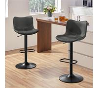 Yaheetech Set Of 2 Height Adjustable Pu Leather Bar Stools With Footrest - Dark Grey