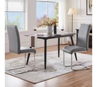 Yaheetech Set Of 2 Light Grey Faux Leather Dining Chairs With Metal Legs For Kitchen Dining Room