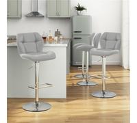 Yaheetech Set Of 2 Light Grey Modern Faux Leather Adjustable Swivel Bar Stools With Tufted Back And Footrest