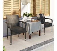 Yaheetech Set Of 2 Pe Rattan Outdoor Chairs With Armrests And Adjustable Foot Pads, Grey