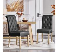 Yaheetech Set Of 2 Pu Leather Dining Chairs With High Back Dark Grey