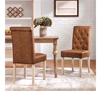 Yaheetech Set Of 2 Retro Brown Pu Leather Dining Chairs With High Back Padded Seat