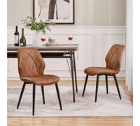 Yaheetech Set Of 2 Retro Brown Velvet Dining Chairs With Petal Accented Backrest