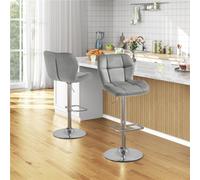 Yaheetech Set Of 2 Velvet Swivel Stools With Adjustable Seat Height For Kitchen Bar Light Grey