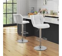 Yaheetech Set Of 2 White Modern Faux Leather Adjustable Swivel Bar Stools With Tufted Back And Footrest