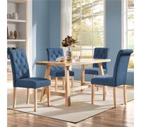Yaheetech Set Of 4 Upholstered Dining Chairs Classic Fabric Chairs With High Back - Blue
