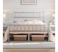 Yaheetech Silver 4Ft6 Double Metal Bed Frame With Slatted Headboard And Footboard