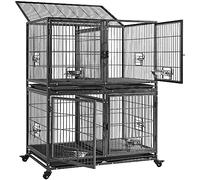 Yaheetech Stackable Dog Crate 2x43'' Heavy Duty Large Dog Cage w/Divider/Open Top/Bowls/Pull-out Trays/Wheels for Small&Medium Dogs, Black Set of 2