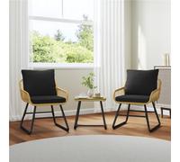 Yaheetech Tan/black Set Of 3 Piece Coffee Table & 2 Chairs With Cushions