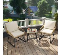Yaheetech Tan/cream 3-Pieces Outdoor Patio Bistro Set With Cushions & Pillows