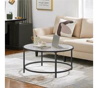 Yaheetech Tempered Glass Round Coffee Table With Protective Foot Pads Black